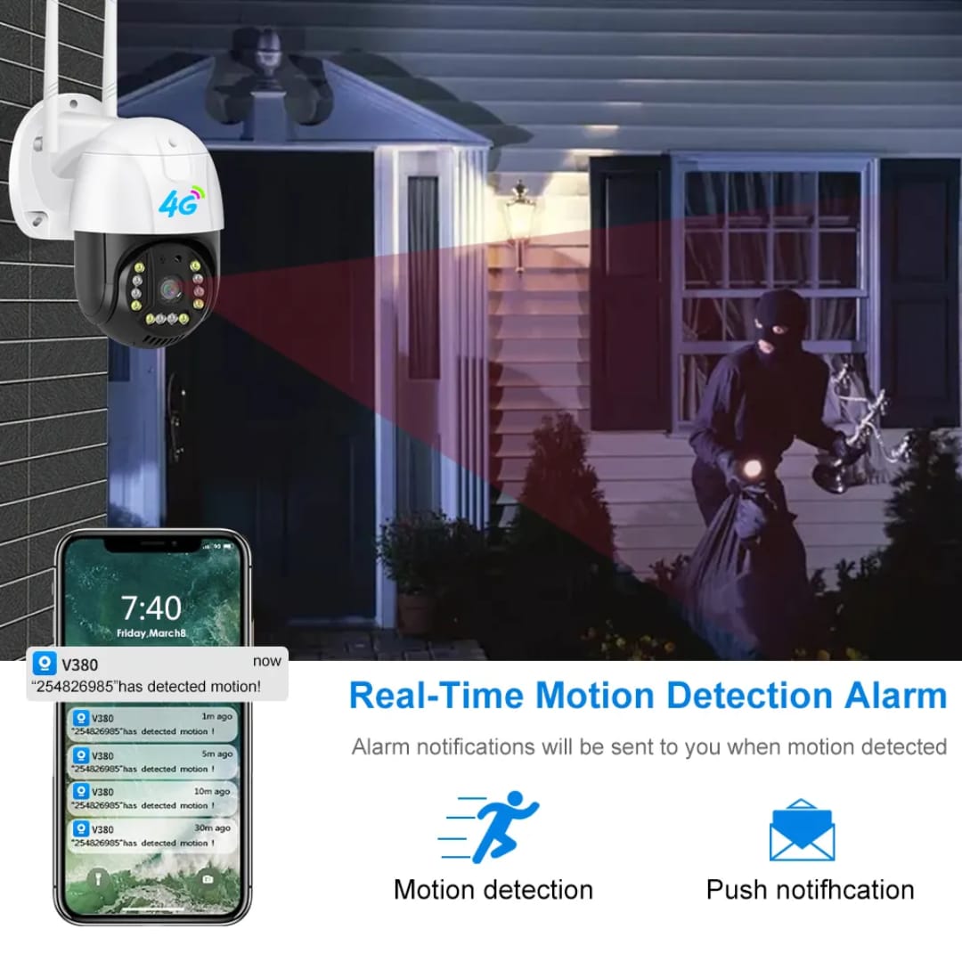 4G Sim Support PTZ 5MP White LEDs Auto Tracking | Motion Detection | Two-Way Audio | 355° | Color Night Vision