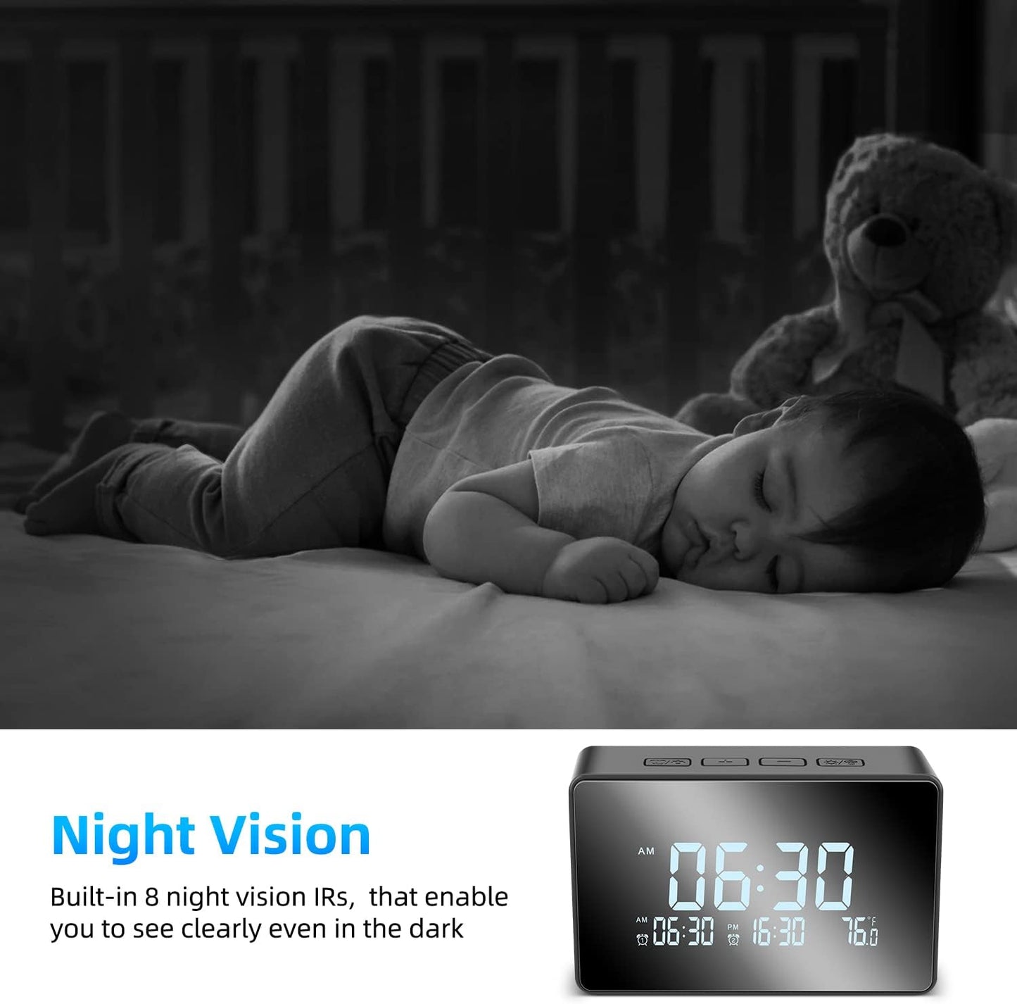 Z50 Spy Camera Alarm Table Clock Camera Hidden Wireless WiFi HD 1080P, Live Streaming Video and Audio (HomeEye)