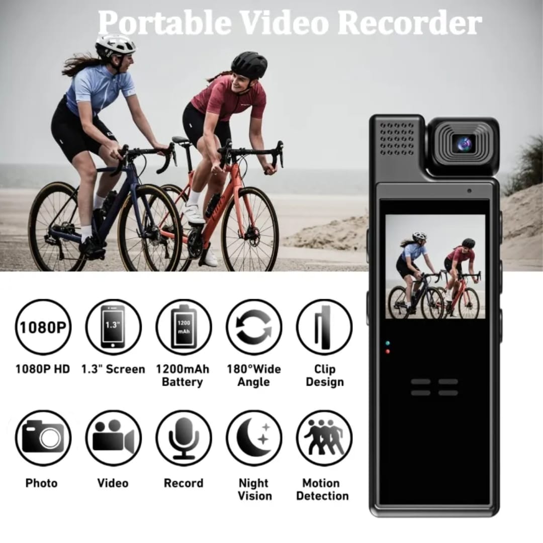 L-09 WiFi Body Camera with Audio and Video Recording, 180°Lens Rotatable, 6 Hour Battery , WiFi Video Camera with 1.3in TFT Screen, Night Vision