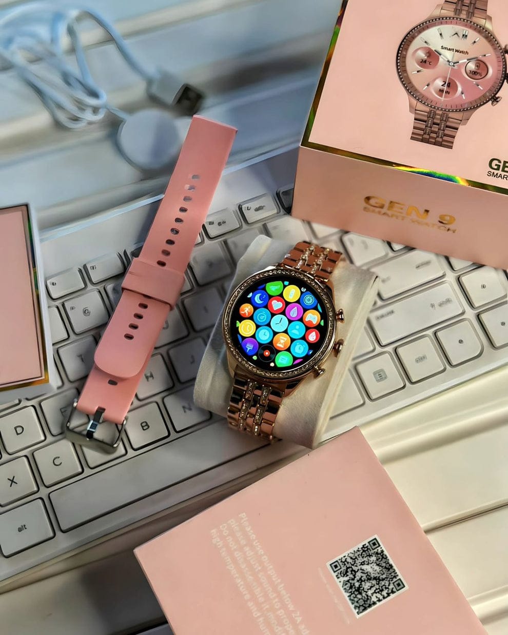 Gen 9 Diamond Strap HD Display 2 Straps BT Calling Smartwatch (Rose Gold Strap)