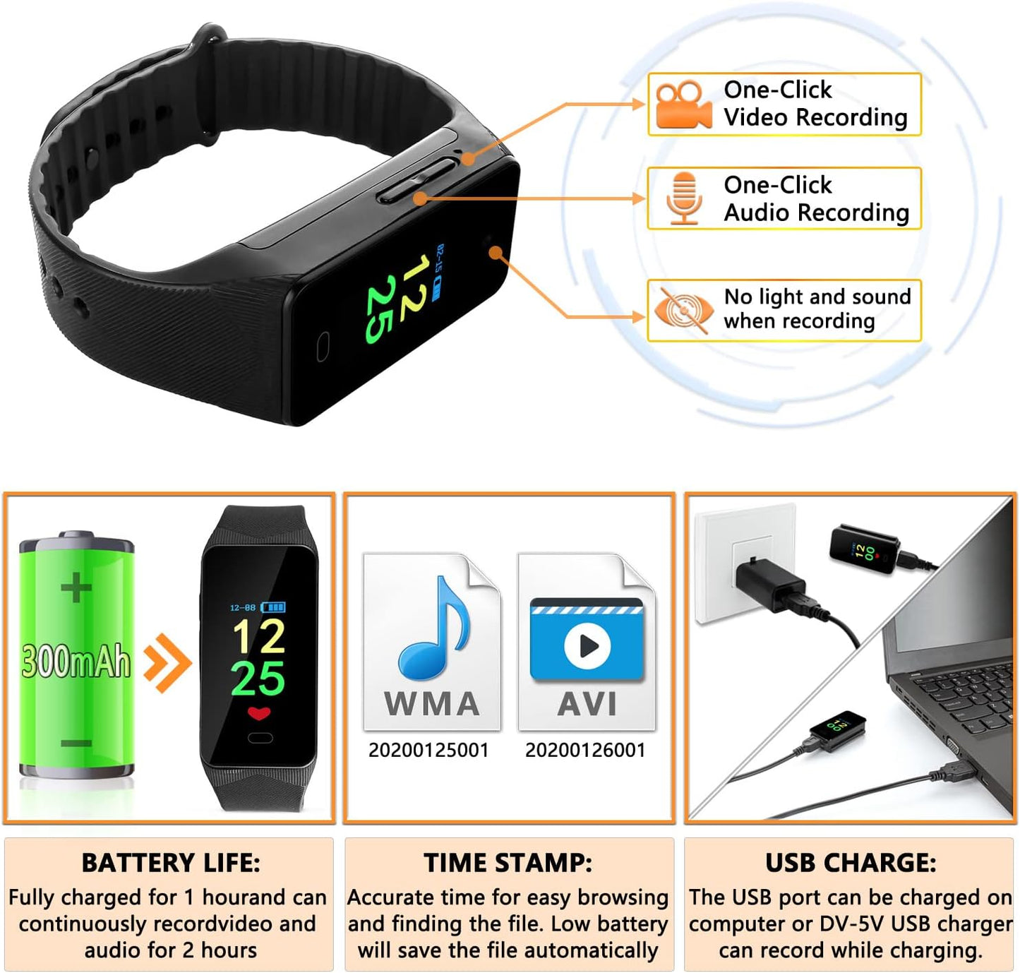 M7 1080P Wrist Bracelet Design Watch Mini Discreet Camera Wide-Angle Lens Sports Bracelet Video Recorder Security Cam