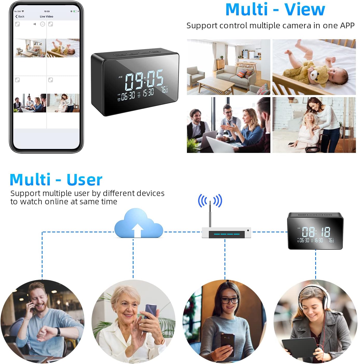 Z50 Spy Camera Alarm Table Clock Camera Hidden Wireless WiFi HD 1080P, Live Streaming Video and Audio (HomeEye)
