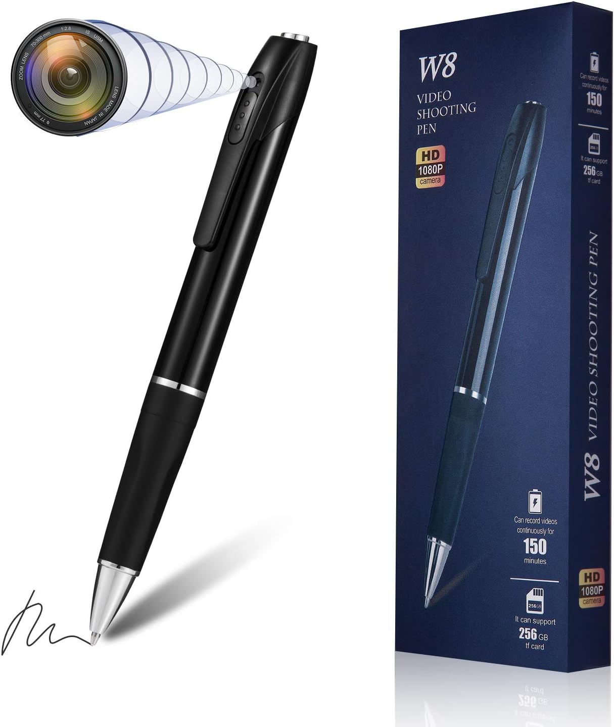 W8 Spy USB Full HD Pen Camera 1920px 1080px HD Video and Audio Recording Mini Slim Metal Body