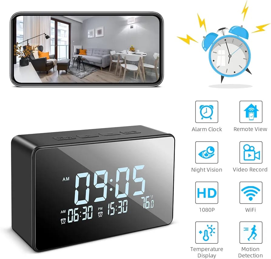 Z50 Spy Camera Alarm Table Clock Camera Hidden Wireless WiFi HD 1080P, Live Streaming Video and Audio (HomeEye)