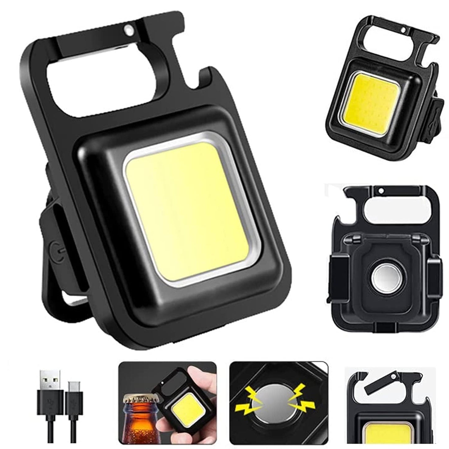 Mini COB Keychain Flashlight, Small Rechargeable Pocket LED Flashlight, 500 Lumens Lightweight Portable Magnetic Flashlight