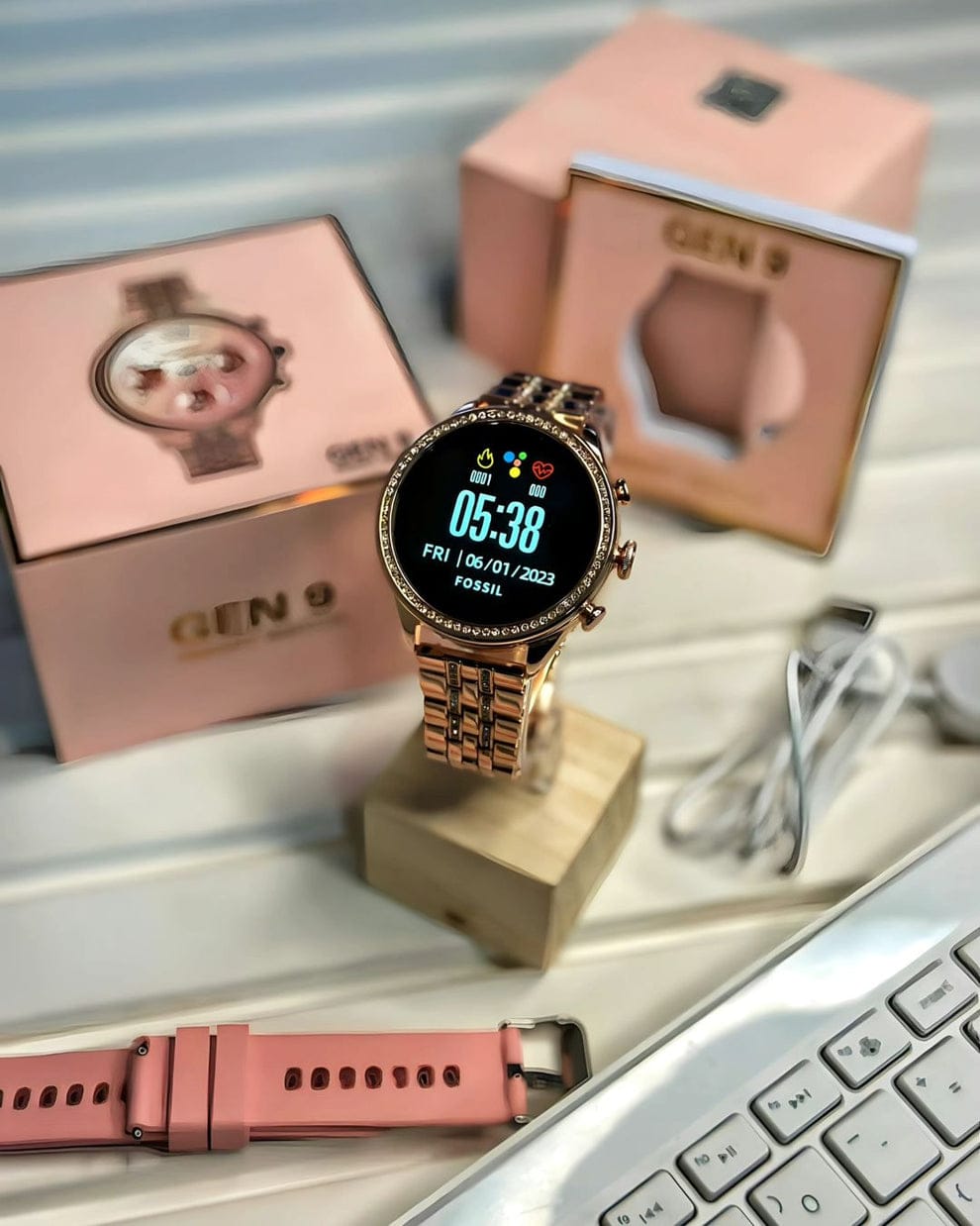 Gen 9 Diamond Strap HD Display 2 Straps BT Calling Smartwatch (Rose Gold Strap)