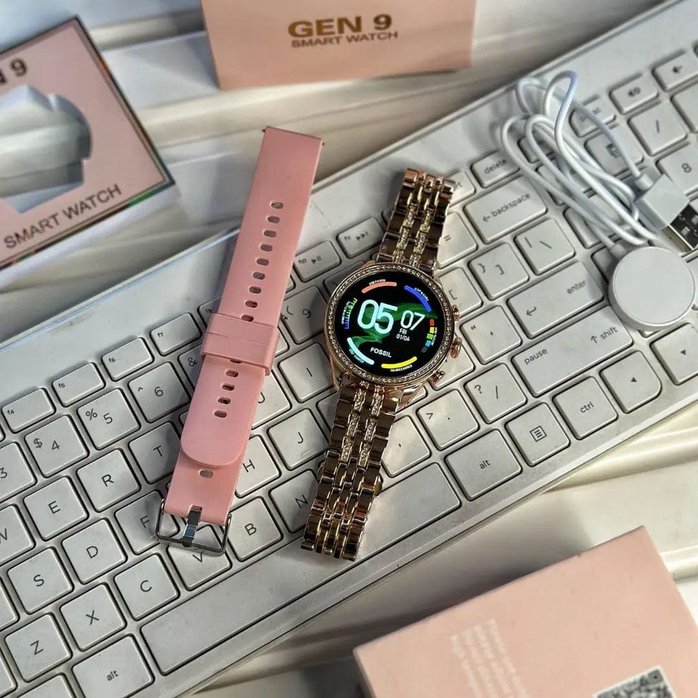 Gen 9 Diamond Strap HD Display 2 Straps BT Calling Smartwatch (Rose Gold Strap)