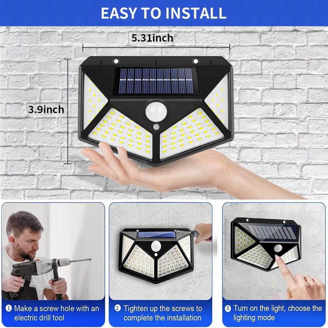 100 LED Bright Outdoor Security Lights with Motion Sensor Solar Powered Wireless Waterproof Night Spotlight