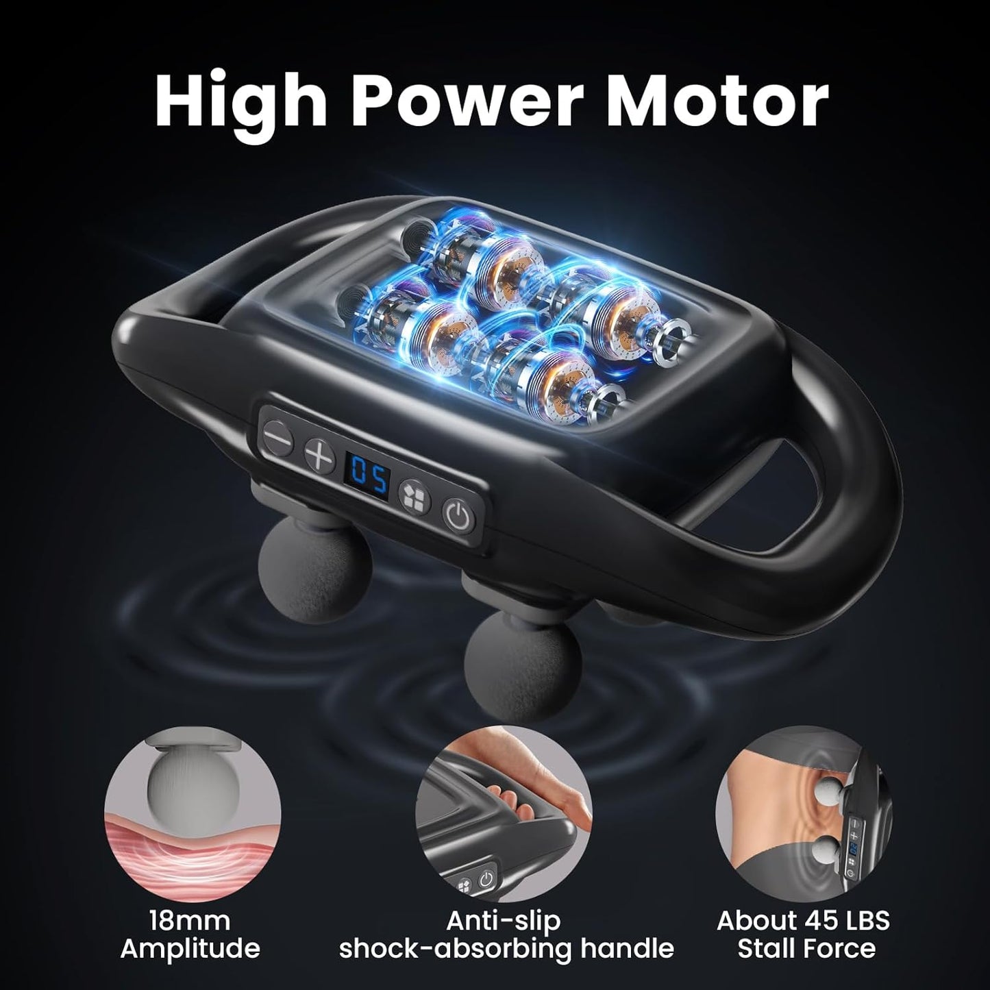 4 Head Massage Gun, Massage Gun Deep Tissue with 6 Modes and 20 Levels, Electric Massager