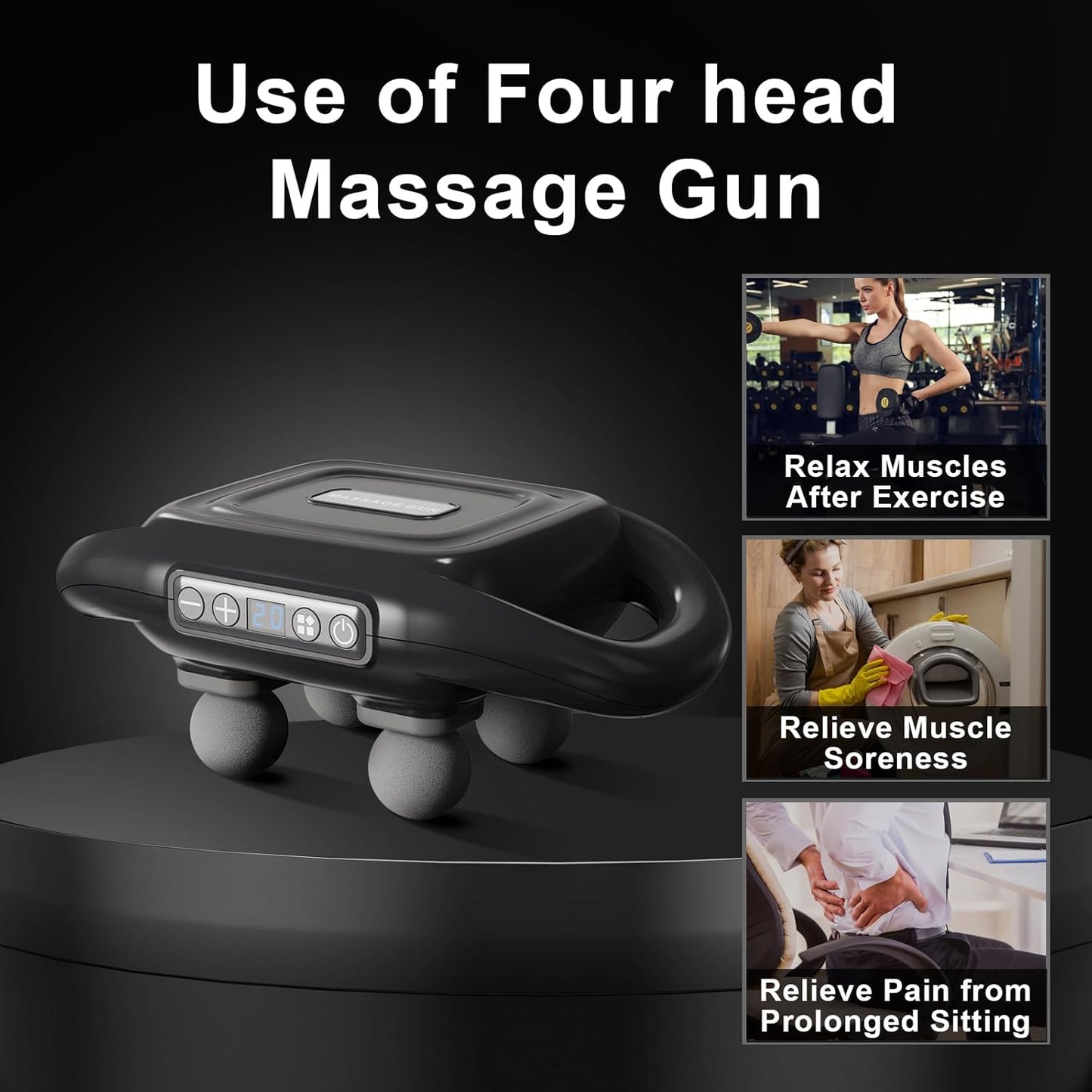 4 Head Massage Gun, Massage Gun Deep Tissue with 6 Modes and 20 Levels, Electric Massager