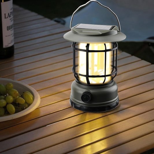 Solar Camping Lantern, USB Rechargeable Retro Dimmable Horse Camp Lamp Outdoor IPX4 Waterproof Vintage Portable Tent Light