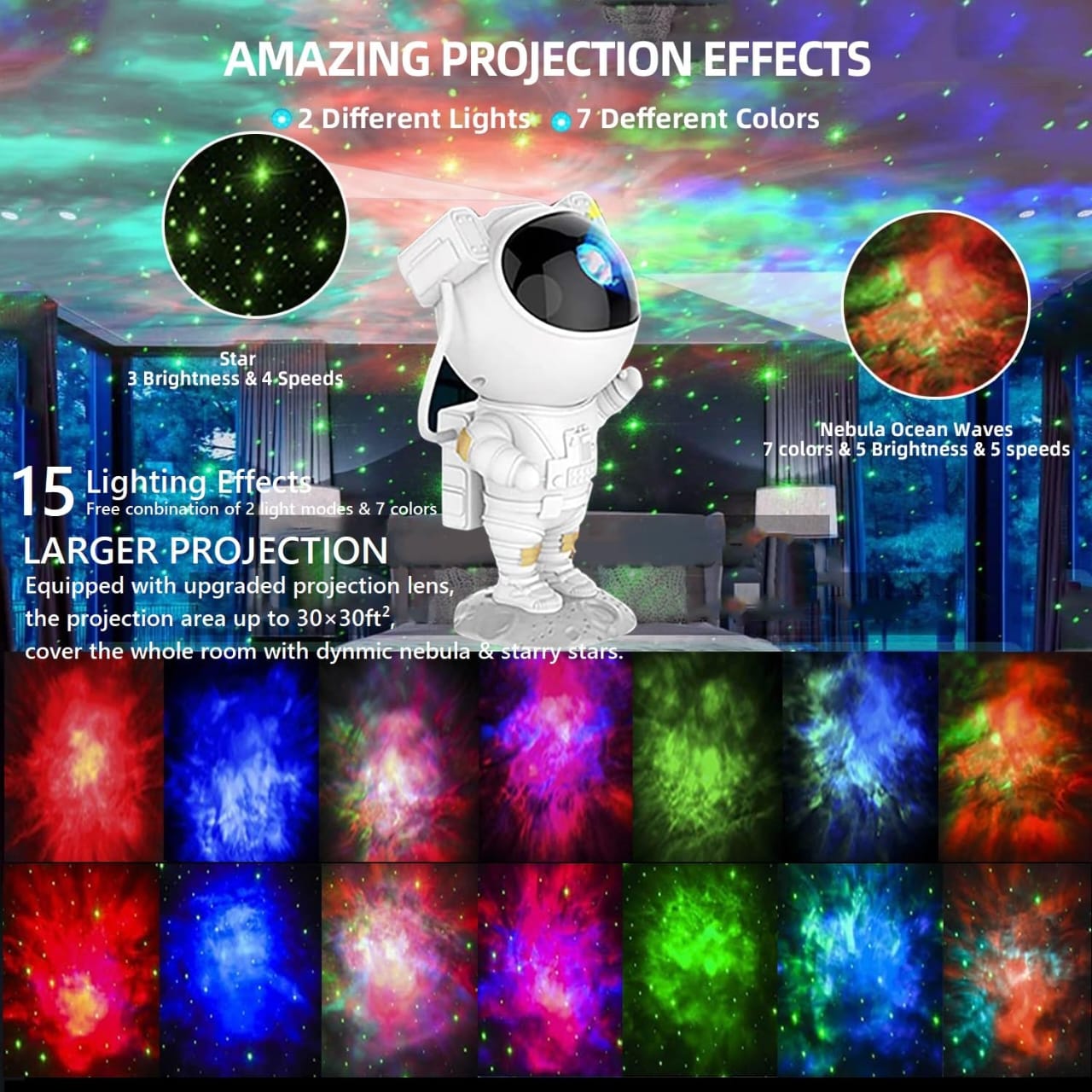 Astronaut Galaxy Projector Light for Bedroom with Remote Control and Timer