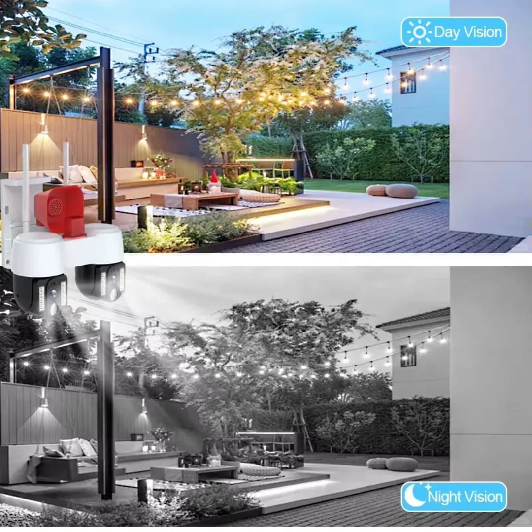 2in1 2K FHD Siren WiFi Wireless Outdoor Camera with Dual Lens