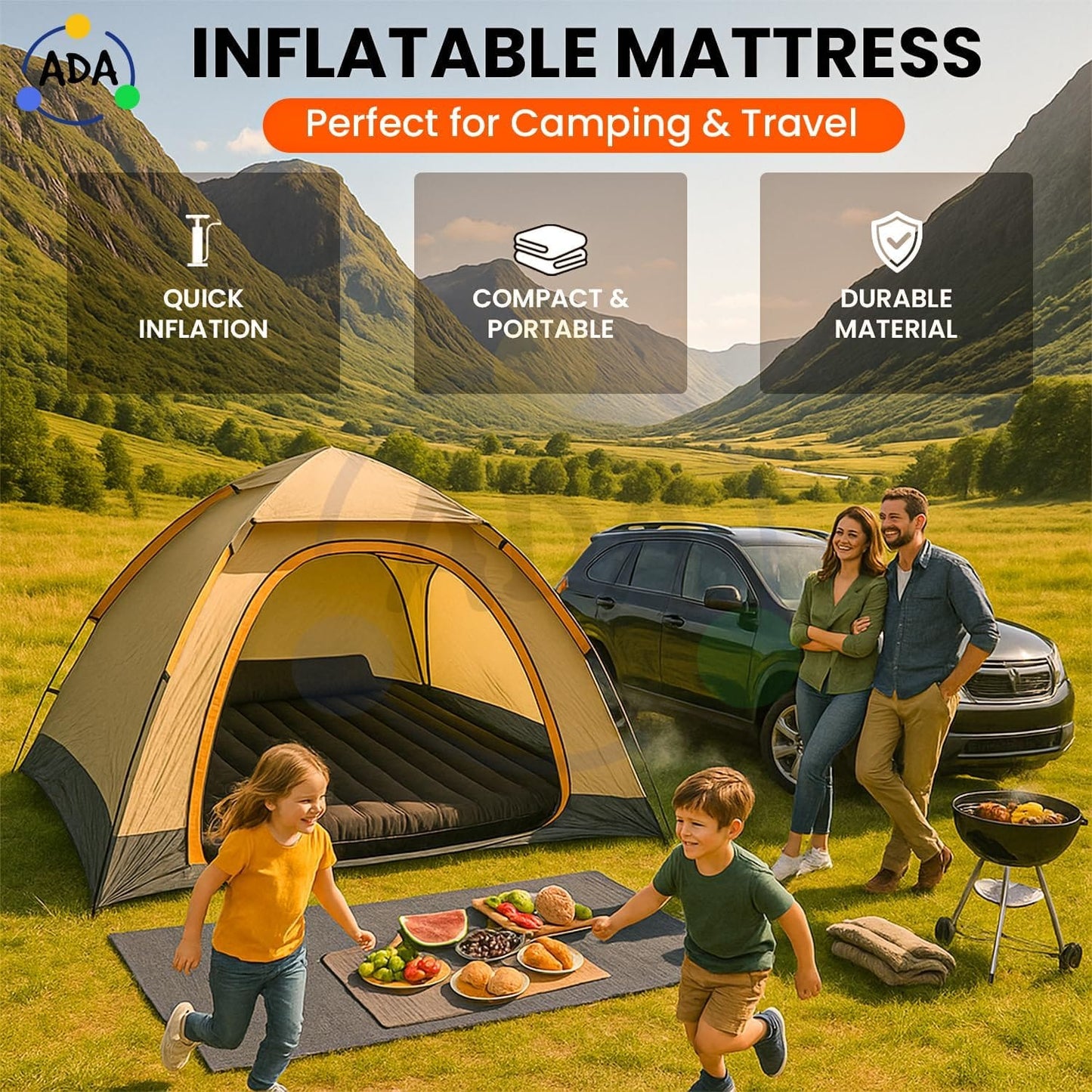 Car Air Mattress,Car Inflatable Bed Portable Camping Air Mattress W/ 2 Air Pillows,2 Repair Kits & 1 Air Pump