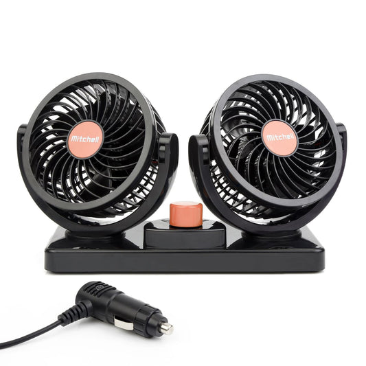 Dual Head Rotatable Car Vehicle Air Cooling Fan - Dashboard & Console Stick-On, A/C Quick Cooling, Smoke Smell Ventilation, 2 Speed Control
