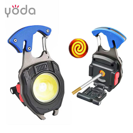 Keychain LED Flashlights, Rechargeable Flashlights Torch 7 Light Modes with Lighter, Whistles, Screwdriver, Bottle Opener, Magnet Base
