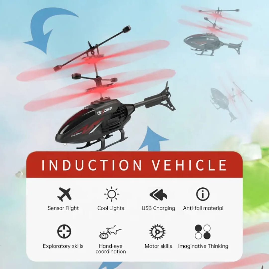 Helicopter Remote Control Flying for Unisex Children/Kids Age 4 + Years, Indoor Palm Sensing RC Helicopter Rechargeable Helicopter with LED Lights