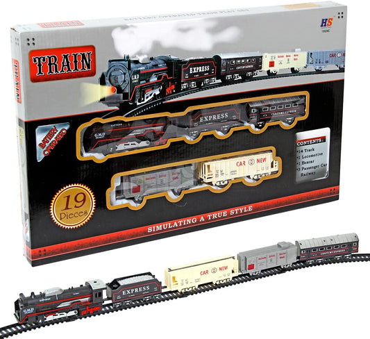 Electric Toy Train Set with Track for Kids 19 Pieces | Battery Operated with Sound and Lights
