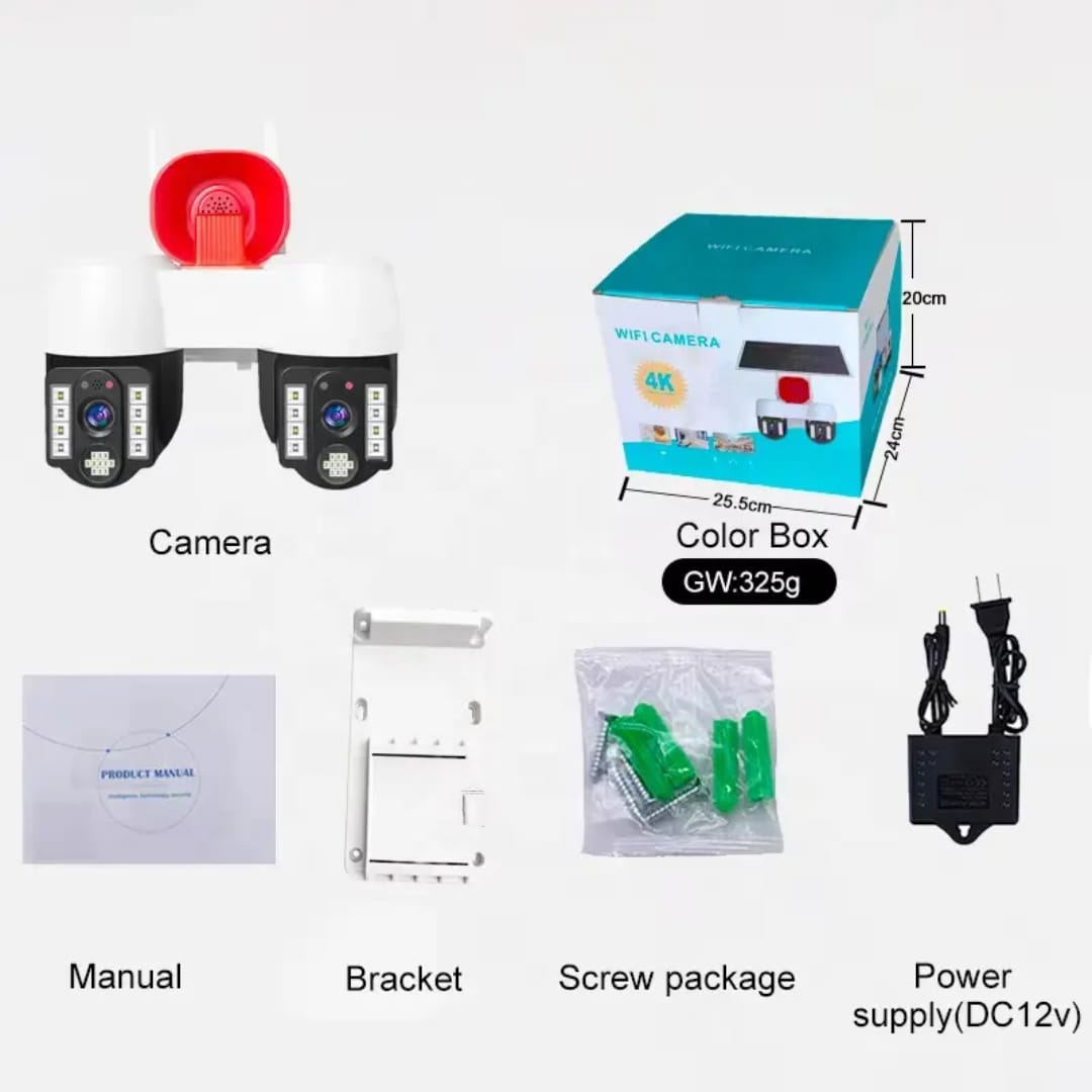 2in1 2K FHD Siren WiFi Wireless Outdoor Camera with Dual Lens