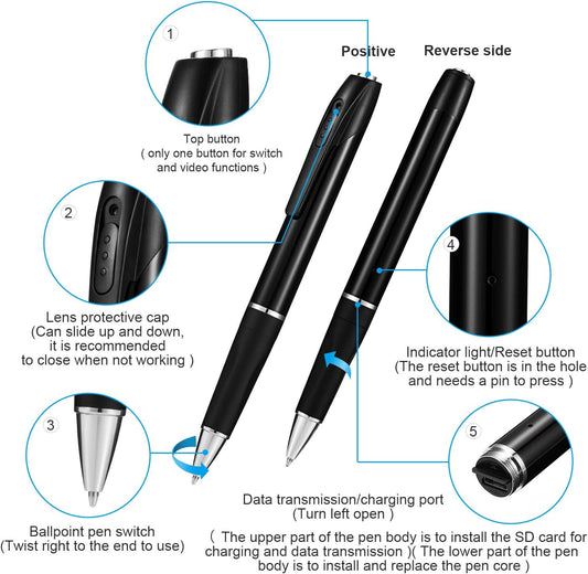 W8 Spy USB Full HD Pen Camera 1920px 1080px HD Video and Audio Recording Mini Slim Metal Body