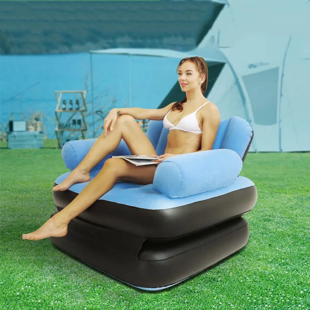 Inflatable Couch, Portable Foldable Inflatable Sofa Bed, Thickened Flocked PVC Blow Up Couch Mattress with Electric Pump