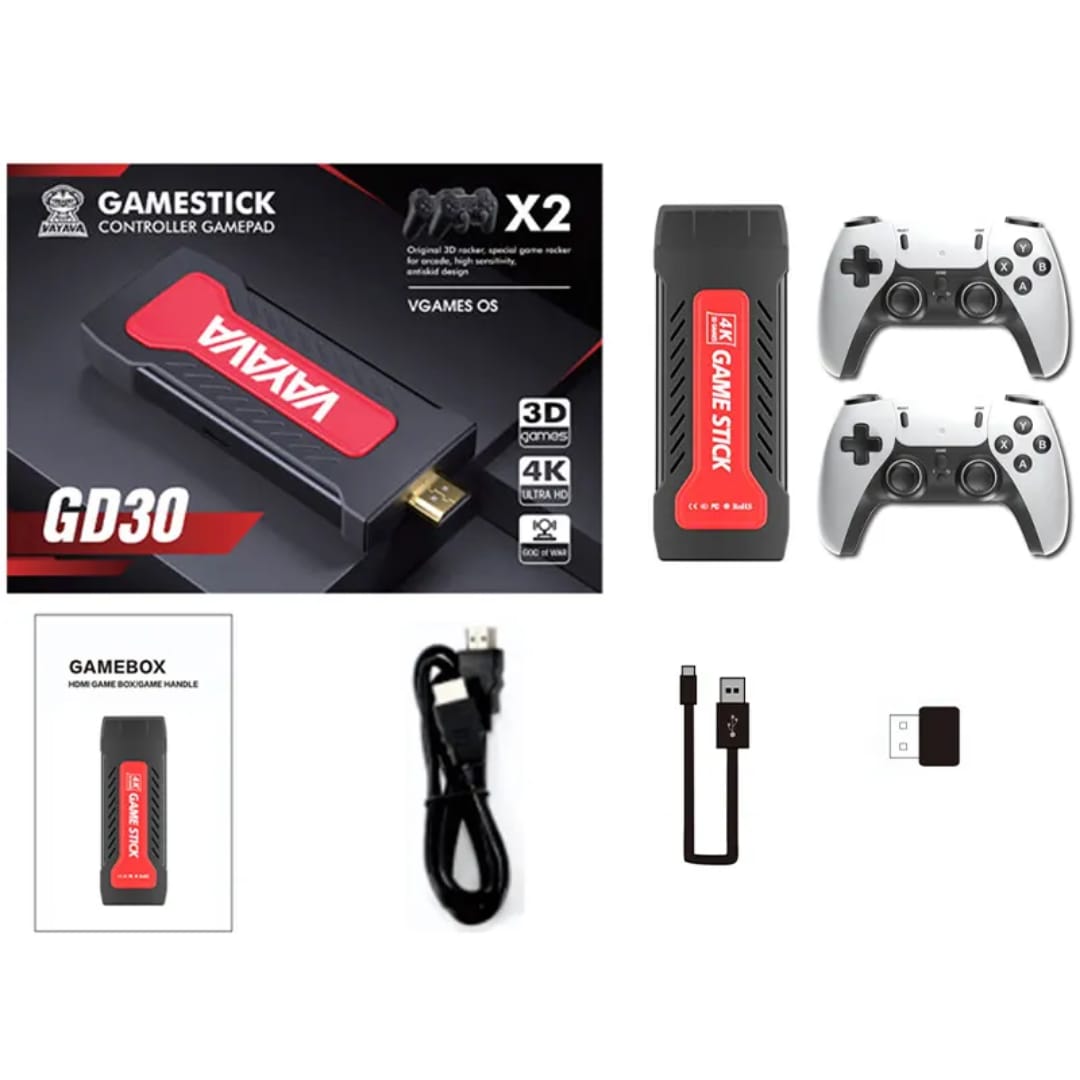 GD 30 4K Wireless Gamestick With 35000+ 3D Games And 2.4g Wireless Double Controller - 64 GB
