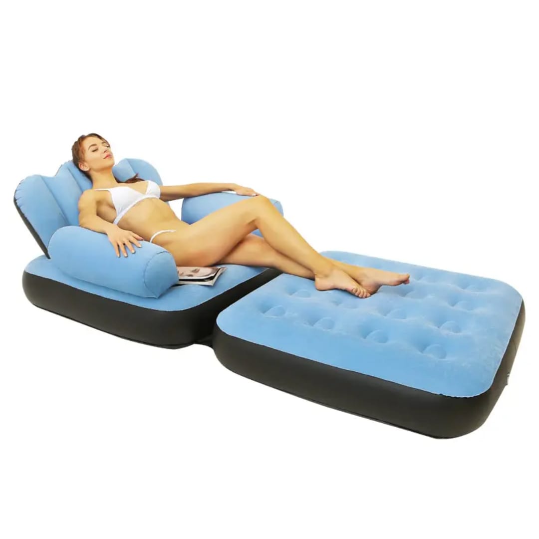 Inflatable Couch, Portable Foldable Inflatable Sofa Bed, Thickened Flocked PVC Blow Up Couch Mattress with Electric Pump