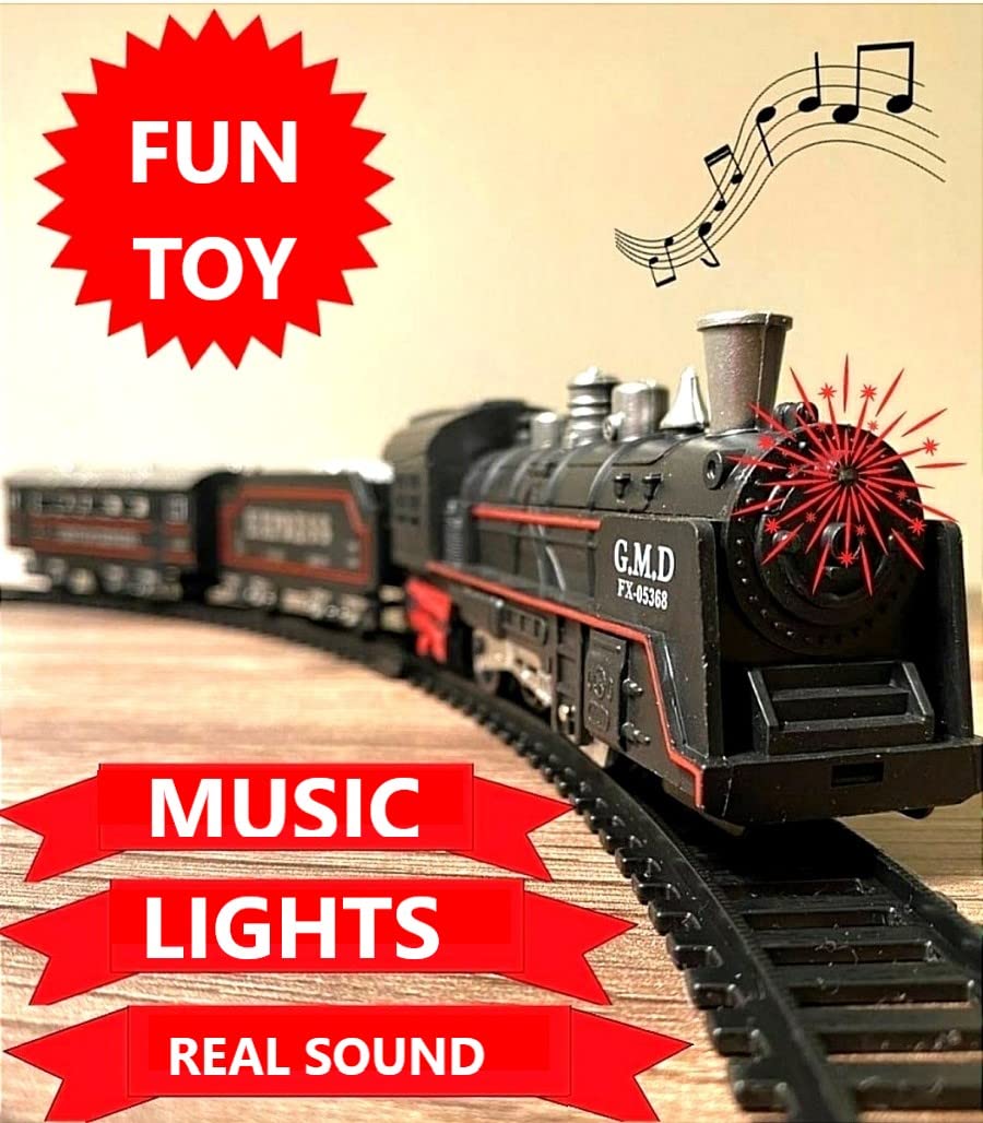 Electric Toy Train Set with Track for Kids 19 Pieces | Battery Operated with Sound and Lights
