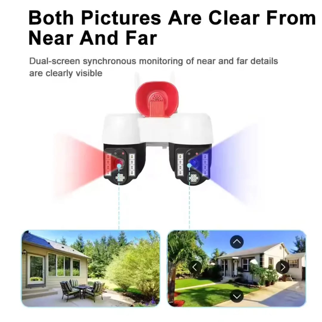 2in1 2K FHD Siren WiFi Wireless Outdoor Camera with Dual Lens