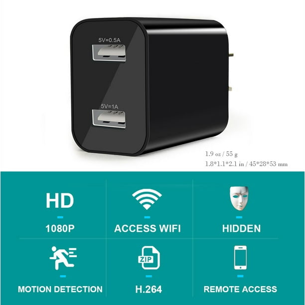 Dual USB 4K WiFi Charger Camera USB Wall Charger Security Surveillance Motion Detection Remote Viewing (Lookcam Pro)