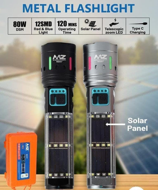 MZ M257 Metal Solar 80W Telescopic Zoom Flashlight
