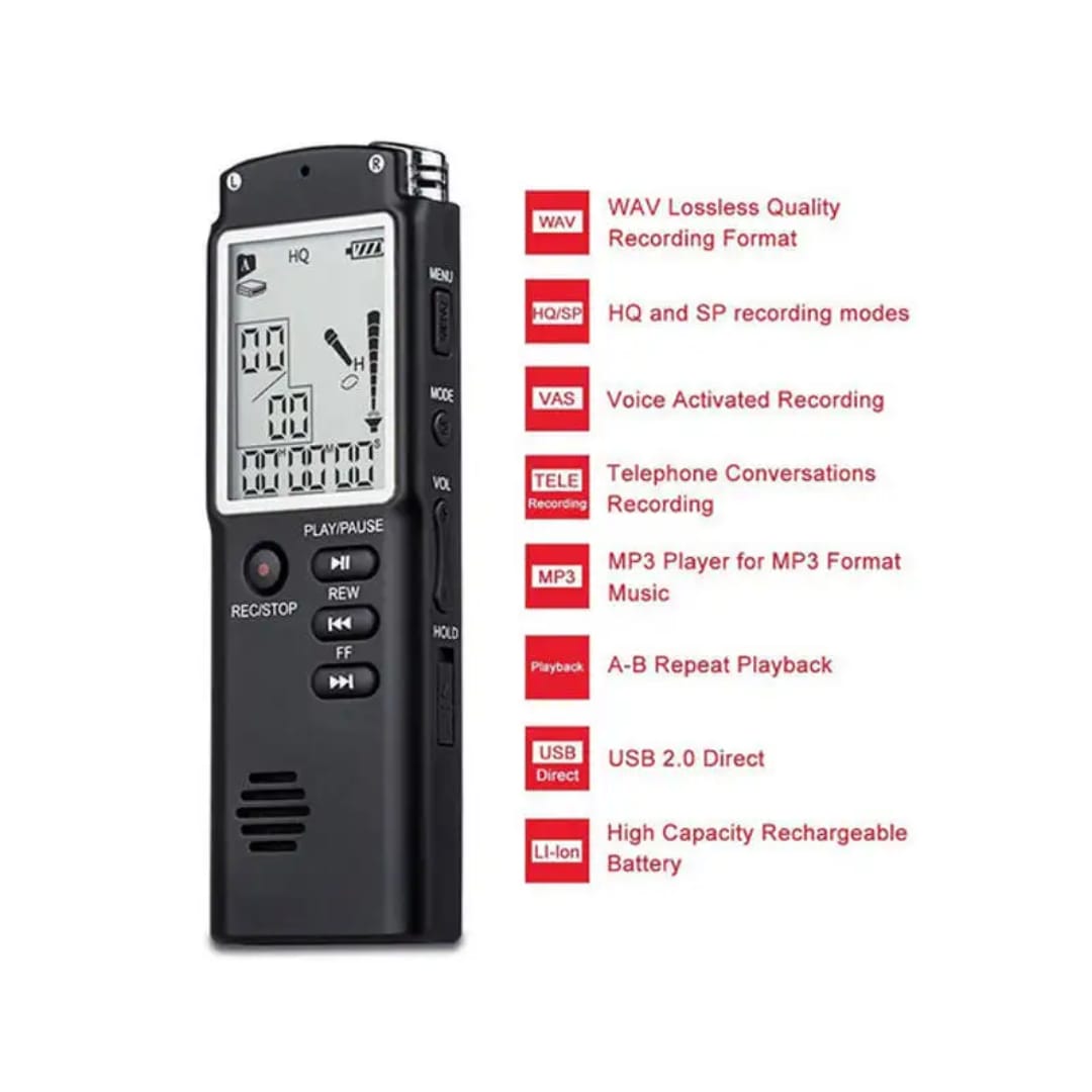 8GB Digital Audio Voice Recorder A Key Lock Screen Telephone Recording Real Time Display MP3 Player