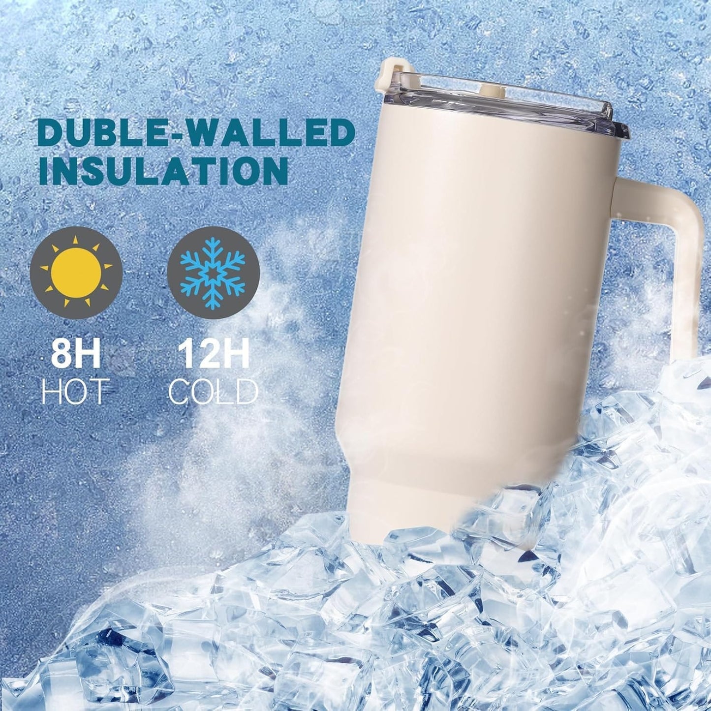 Stainless Steel Tumbler Hot and Cold with Handle and Lid Straw, Double Insulated Cup 100% Leak Proof Mug Cupholder